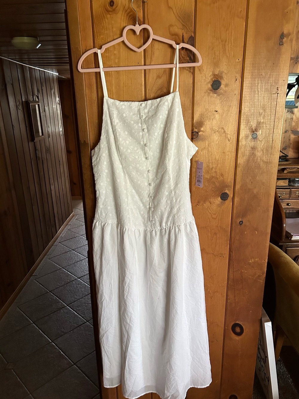 NWT wild fable White Embroidered Spaghetti-Strap Midi Dress